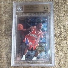 Fleer 1996-97 Rookie Sensations Allen Iverson #7 Beckett 9.5 76ers NBA Card. rookie card picture