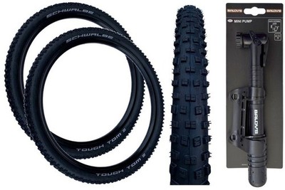 2x Schwalbe TOUGH TOM 26 x 2.35 Mountainbike Reifen + Baldys Mini Pumpe