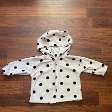 Carter's 3 Months Fleece Hooded Full Zip Jacket Beige Black Polka Dot