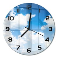 Runde Glas-Wanduhr Wanduhr Aus Glas Wolken Am Himmel Schwarze Zeiger Fi30 Cm