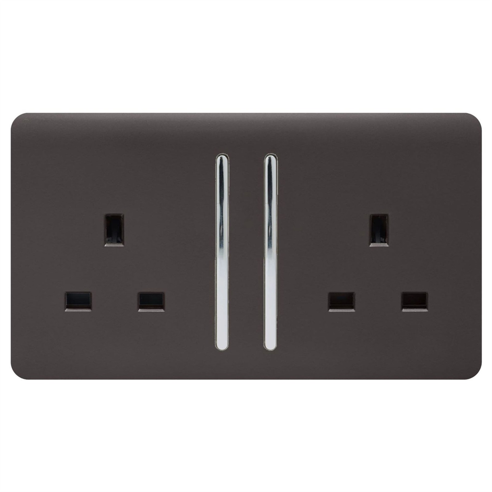 Trendi Switch Trendi 2 Gang Artistic Modern Glossy 13 Amp Switched Tactile Plug Socket Dark Brown - Image 2