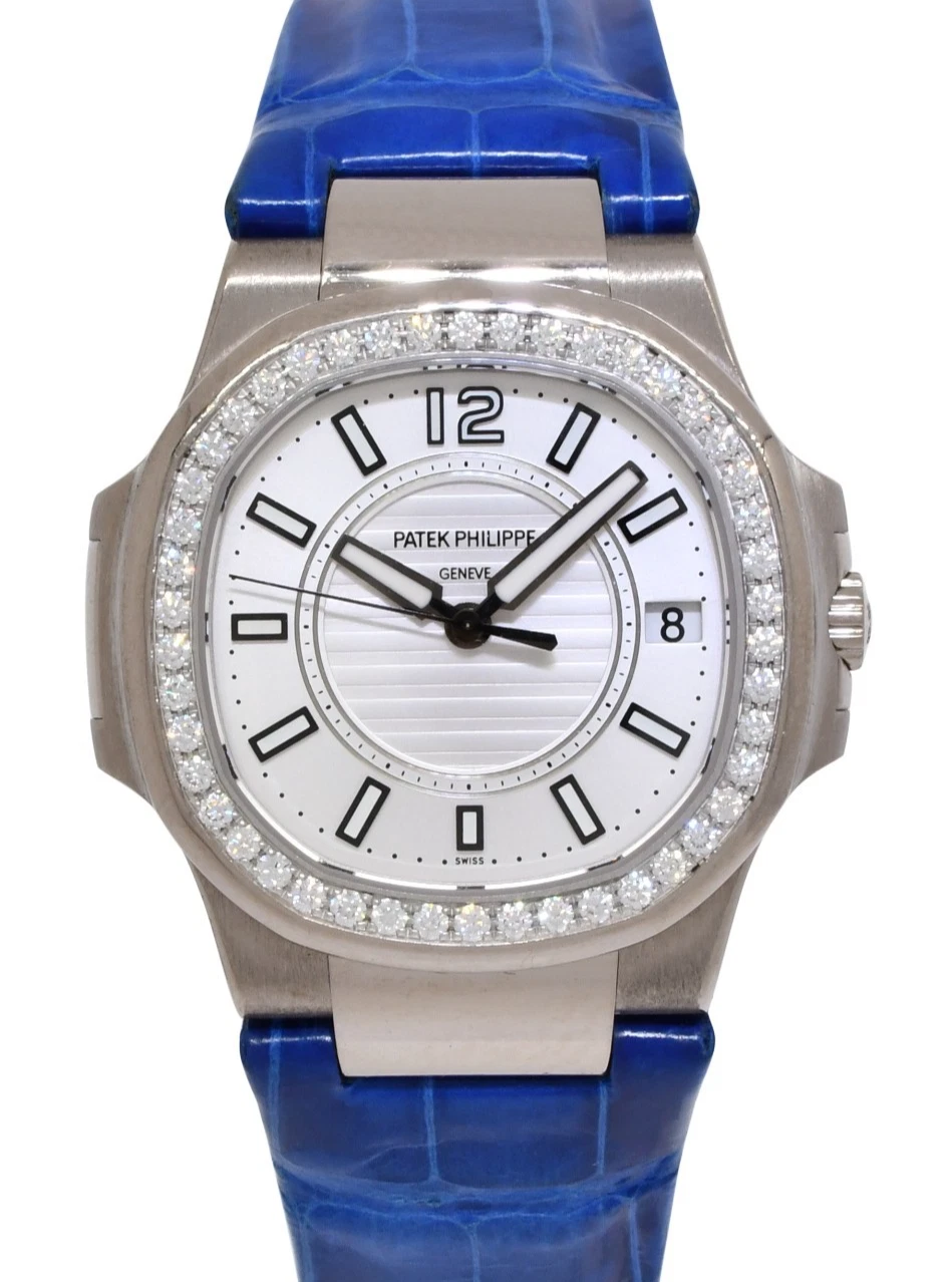 Patek Philippe — Patek Philippe Nautilus 7010 18k White Gold & Diamond Silver Ladies Watch 7010G