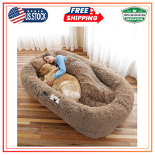 Human Dog Bed Large Size Fits You and Pets, Washable Faux Fur Dog Bed for People