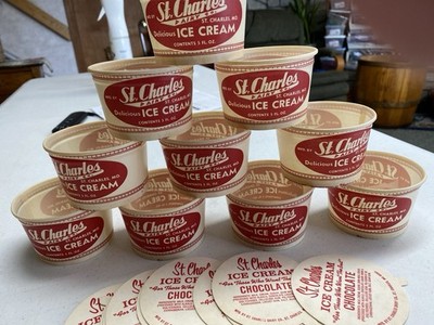 St. Charles Ice Cream Round Carton with Chocolate Lids - Lot of 10