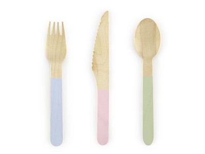 PartyDeco Holzbesteck-Mix, 16 cm, 1 Packung, 18 Stück