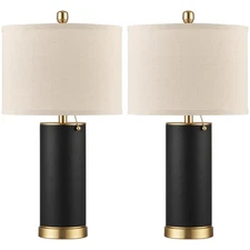 23.4" Black PU Leather Table Lamps for Living Room Set of 2, 3 Level Brightne...