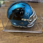 CHRISTIAN MCCAFFREY SIGNED CAROLINA PANTHERS FLASH MINI HELMET BECKETT WITNESSED