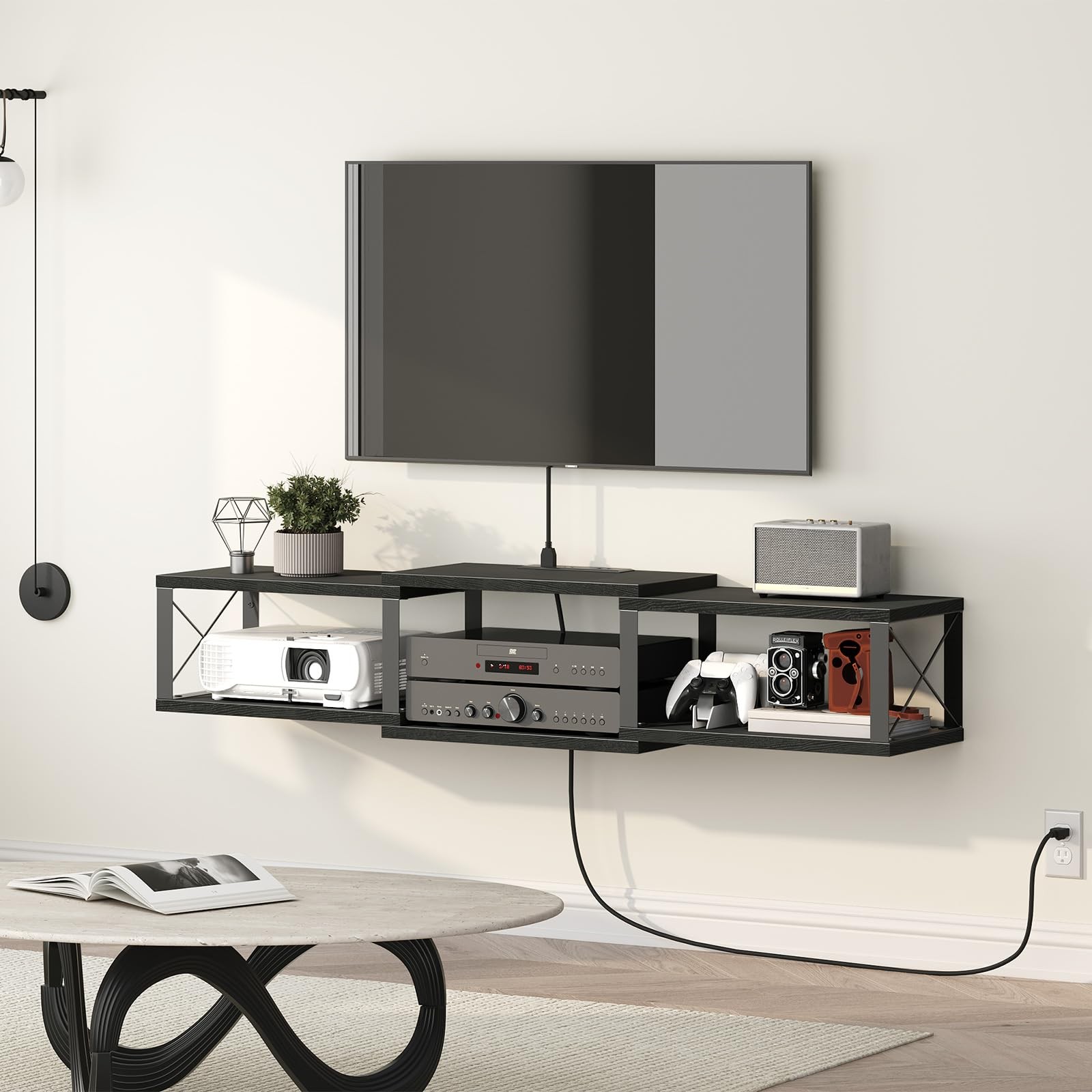 MAHANCRIS Floating TV Stand with Power Outlet, Wall-Mounted Entertainment Cen...