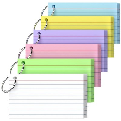 Index Cards 3x5 Inch With Ring, 300 Count, Ruled Colored Index Card, 180GSM F...