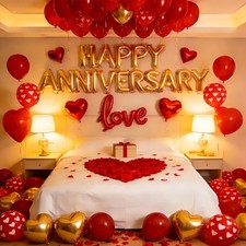 Happy Anniversary Balloons Kit Red Gold Balloon with Heart Shaped, Love Foil ...