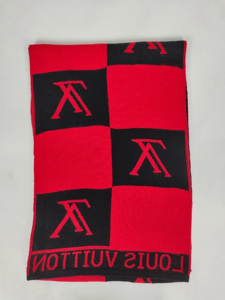 Louis Vuitton genuino vintage rojo/negro lana invierno bufanda bufandas Foto 2 de 4