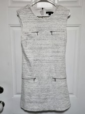 Banana Republic Size 10 Sheath Dress White / Gray Zippers Design
