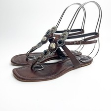 Sigerson Morrison Women s T-Strap Beaded Leather Sandals Size 7