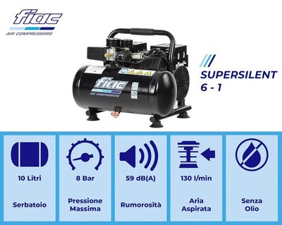 Leiser tragbarer Luftkompressor SUPERSILENT 6, ölfrei, FIAC Druck