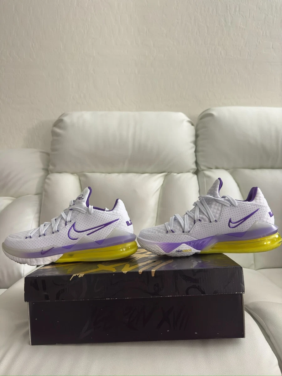 Nike Lebron 17 Low Lakers Basketball Shoes White Purple Yellow