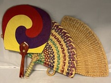 Vintage Wicker Rattan Fan Boho & Silk Decor Various Sizes Retro Decorative 3