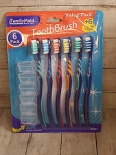 Family maid Toothbrush 6 Pack with 6 travel caps