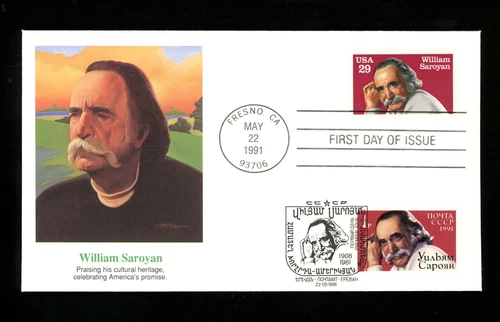 US FDC #2538 Fleetwood 1991 CA William Saroyan Dual Joint Russia #6002 Set of 3