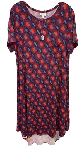 NWT LuLaRoe XL Maroon with Navy Royal Blue Orange Aztec Carly Swing Dress - 第 1/10 張圖片