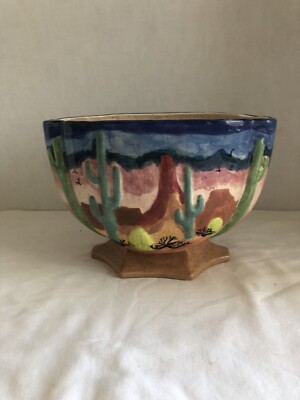 Cacti Southwest Desert Design Glazed Ceramic Planter-By Vicki