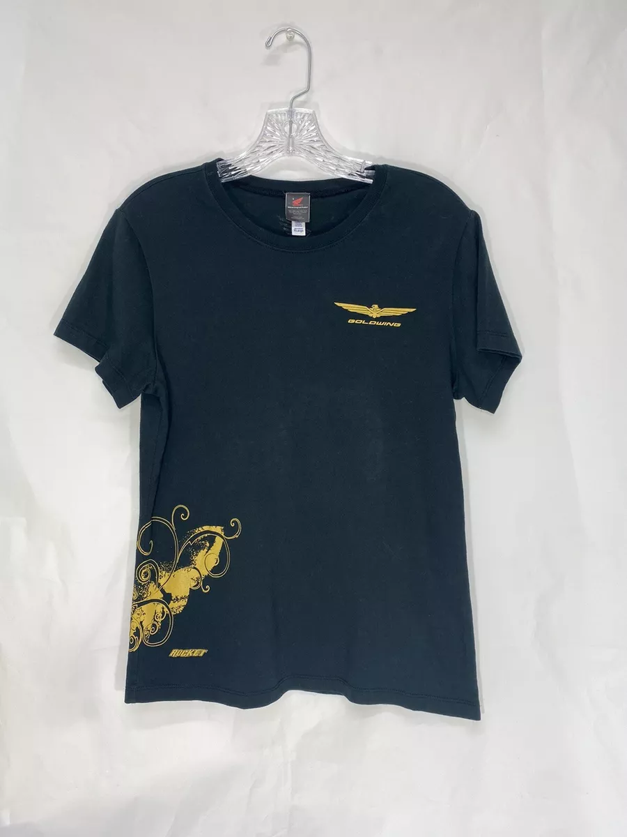 Honda Goldwing Motorcycle Riding Womens Black Gold Fitted T Shirt