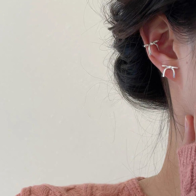 1 Pair Ribbon Bow Ear Cuffs for Women Girls Wedding Party Sweet Style