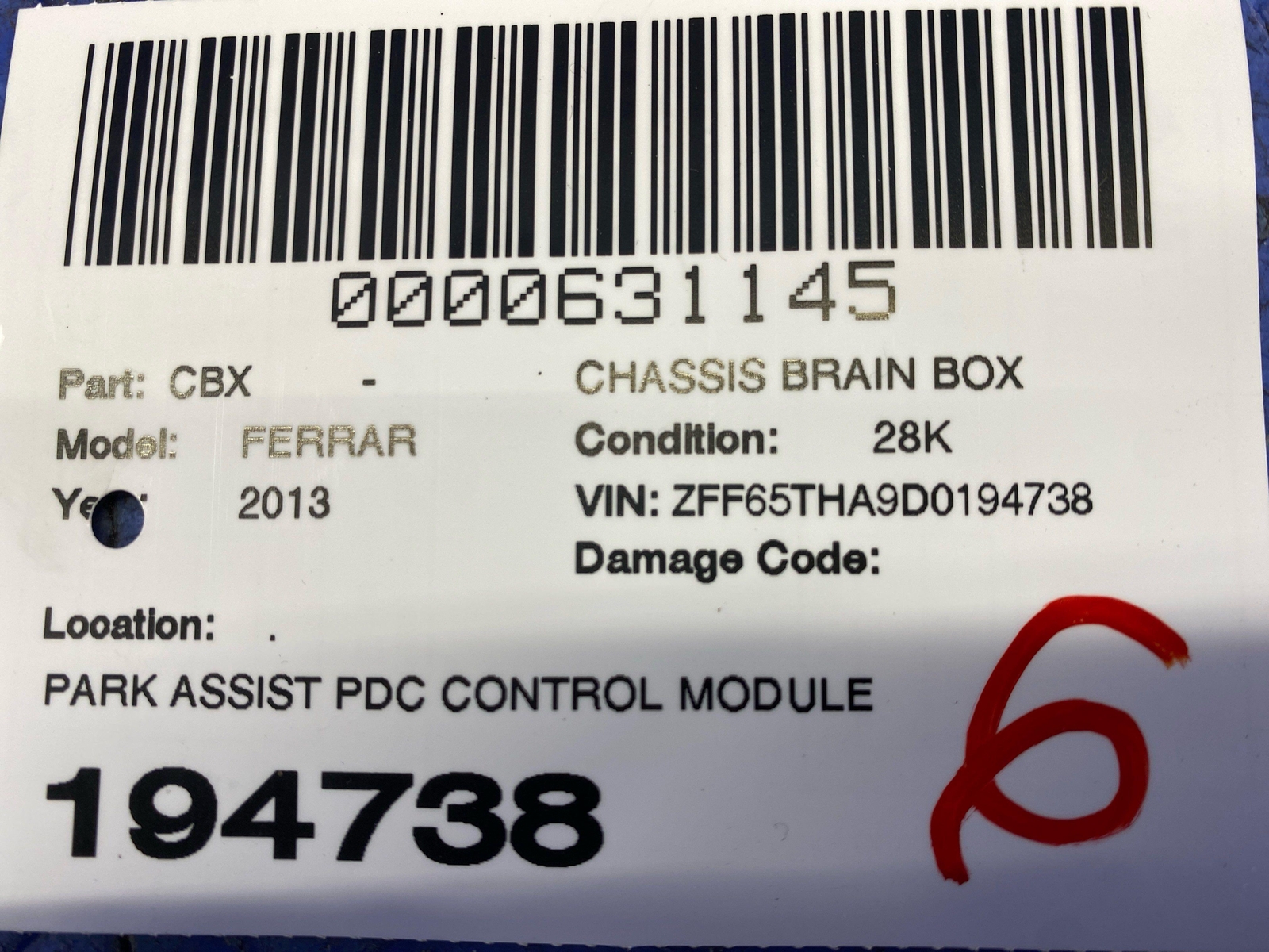 2008-2014 FERRARI CALIFORNIA PARK ASSIST PDC CONTROL MODULE UNIT 232151 OEM