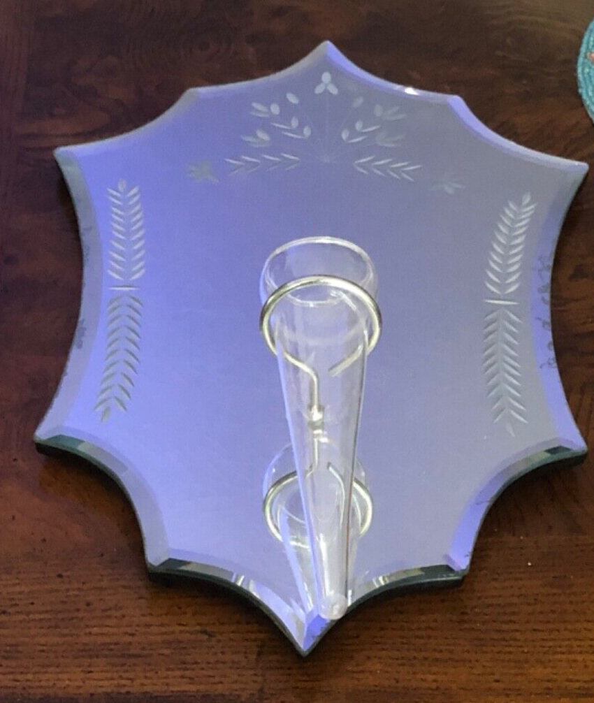 Wall Plaque Candle Holder Mini Flower Glass Vase Mirror Leaf Pattern 10