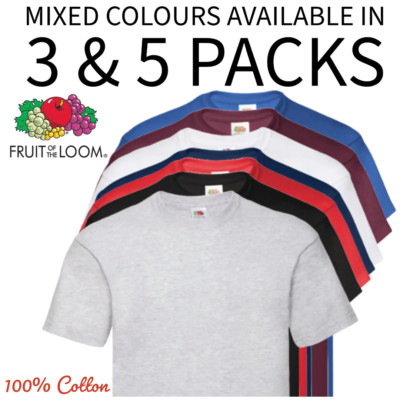 HERREN FRUIT OF THE LOOM T SHIRTS 5 3ER PACK UNISEX UNI BAUMWOLLE GROSSPACKUNG T-SHIRT GEMISCHT