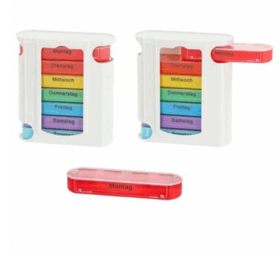 MARKENLOS 2x Tablettenbox 7 Tage 4 Fächer Reise Box Pillenbox Medikamentenbox bunt