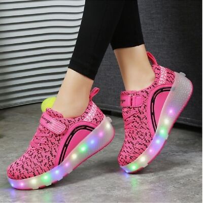 SDSPEED Kids Roller Skate Shoes pink Single Wheel Sport Sneaker LED size  5(37)