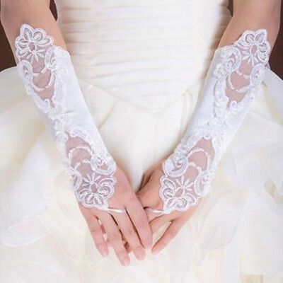 Women's Satin Fingerless Gloves Banquet Wedding Bridal Dance Gloves Party Gloves