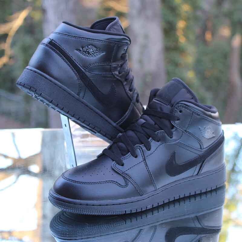 Nike Air Jordan 1 Mid Deep Black Size 7Y Nubuck Swoosh Custom