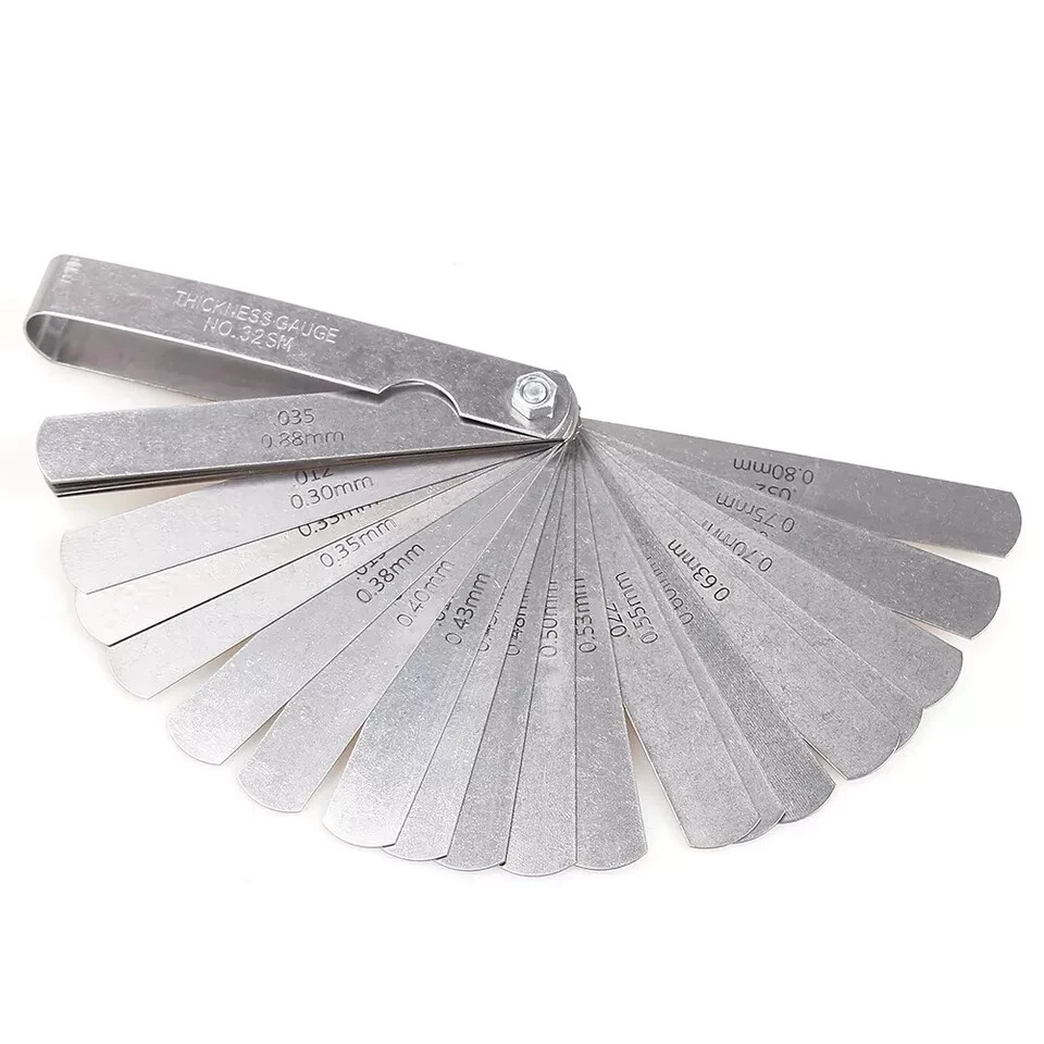 32 Blade Feeler Filler Gauge Spark Plug Gap Metric Imperial Measuring Brass Tool