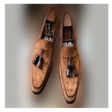 Handmade Men's Light Brown Suede Loafer Slipper Party Dress Fashion Shoes, Sale!