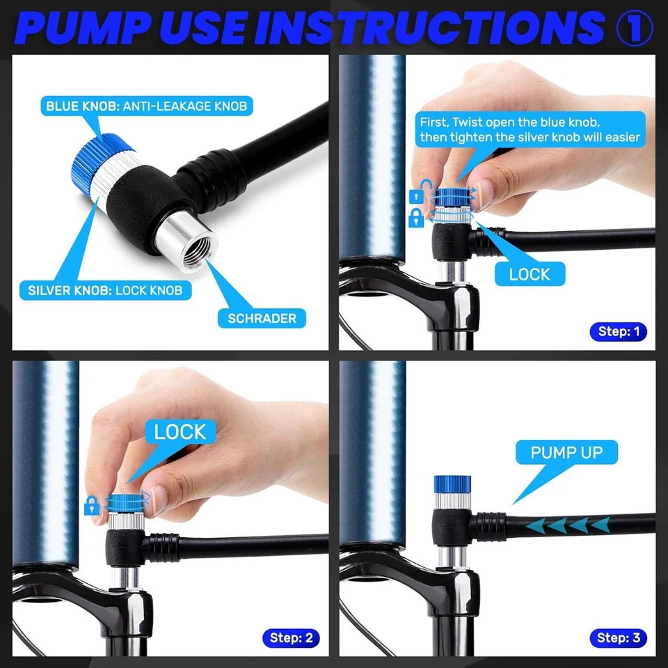 Bomba de choque para bicicleta de alta presión 400 psi Schrader neumáticos ligeros horquilla suspensión Foto 3 de 4