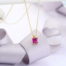 2 CT Princess Pink Ruby Solitaire Women Pendant Necklace 14K Yellow Gold Plated