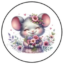 HAPPY MOUSE WITH FLOWERS ENVELOPE SEALS LABELS STICKERS PARTY FAVORS