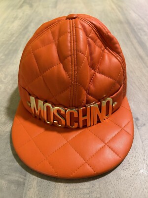 Moschino Orange Quilted Leather Cap Jeremy Scott Era Gold Logo