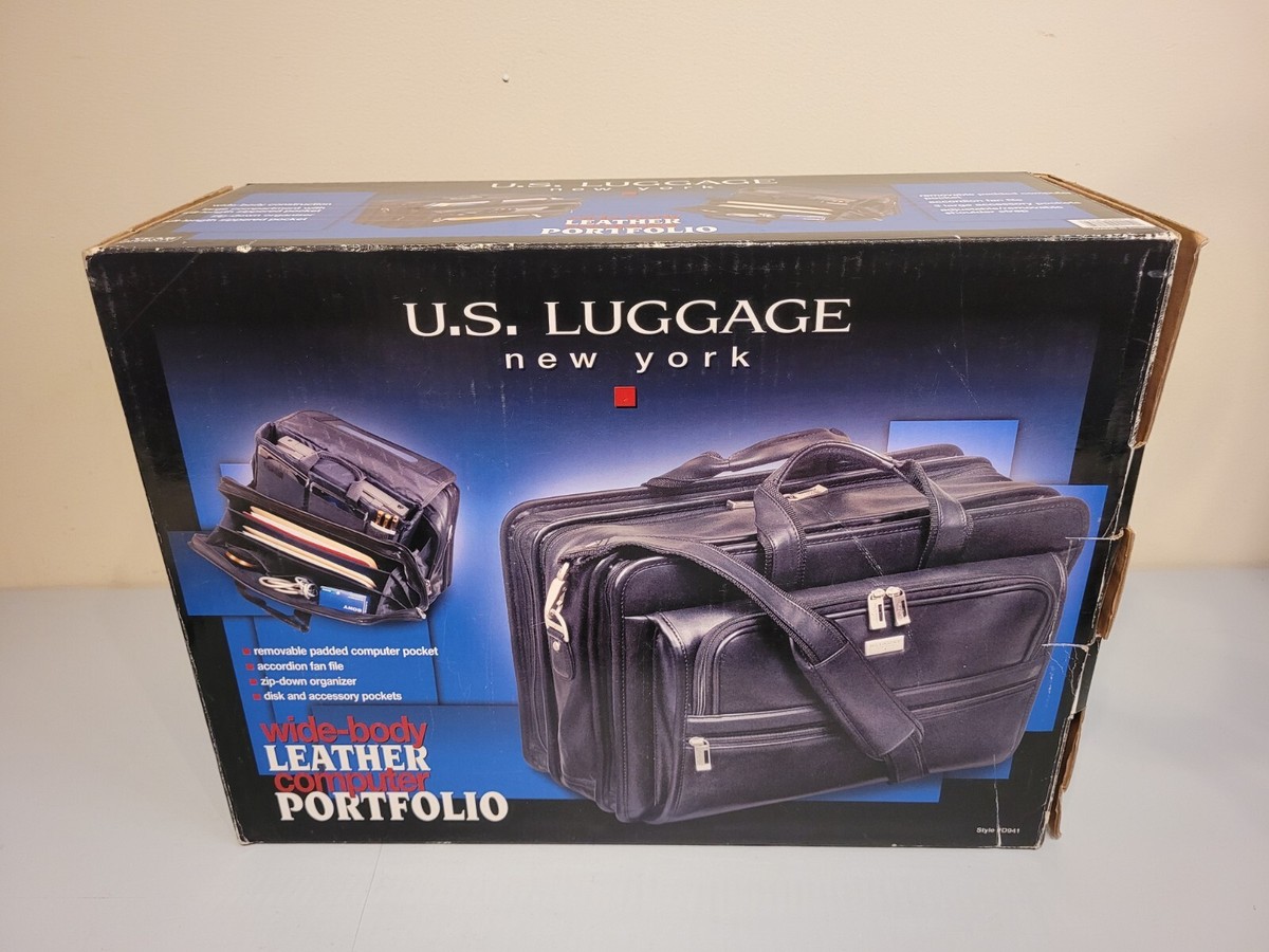 leather computer bag portfolio U.S. luggage NEW black and silver original box leather computer bag portfolio U.S. luggage NEW black and silver original box