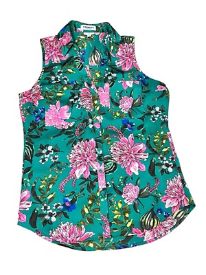 Express Portofino Slim - Sleeveless Button Up Shirt Colorful Floral - Size XS