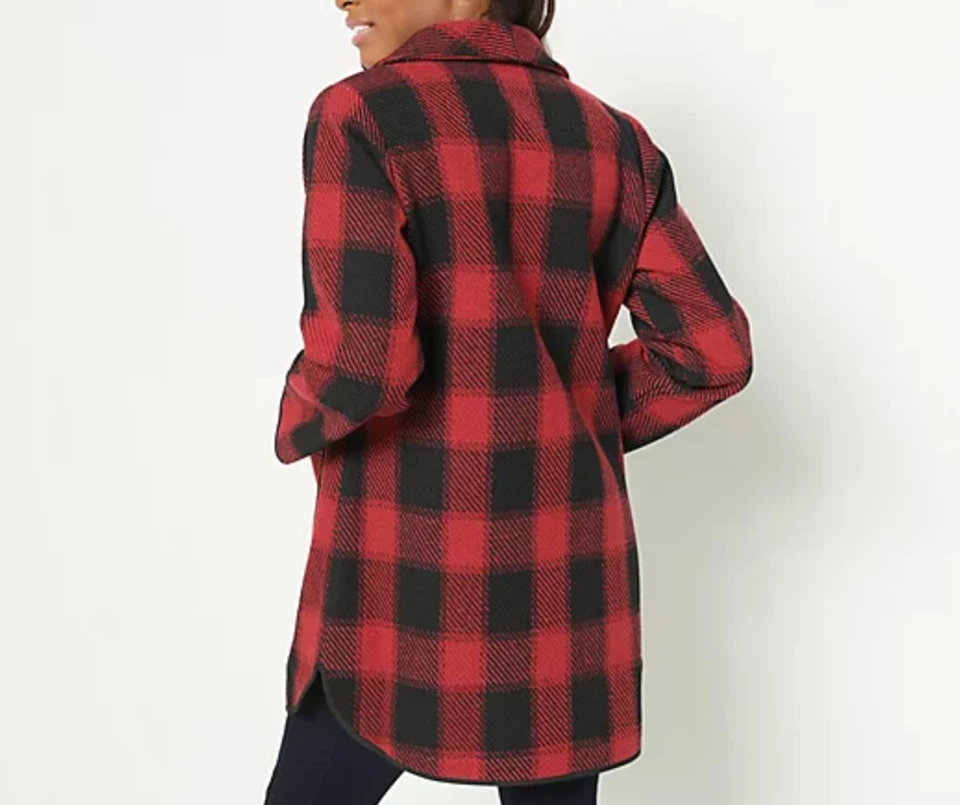 Abrigo Joan Rivers Botón Cuadros Chal Cuello y Bolsillos Claret/Negro Talla M Foto 2 de 3