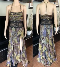 Versace F/W 2005 Animal Print Sheer Lace Panel Open Back Evening Dress Gown IT40