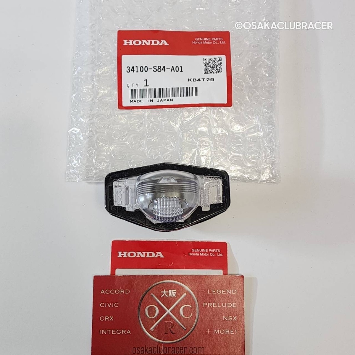 Genuine OEM Honda Rear License Plate Light Assembly 34100-S84-A01