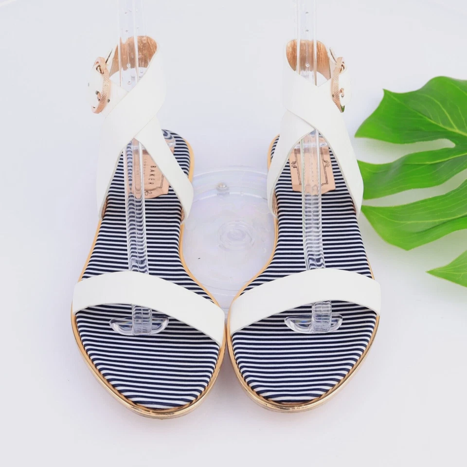 Ted Baker Mujer Qeredas Sandalia Talla 40.5 10 Cuero Blanco Correa al Tobillo Zapato Plano Foto 2 de 4