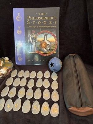 Philosopher's Stones Oracle set M E Warlick Guide Book 28 Bag Pottery Alchemist