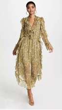 Zimmermann Dress Sz 0 Au 8 US 4 Silk Rife Ruffle Green Floral Midi