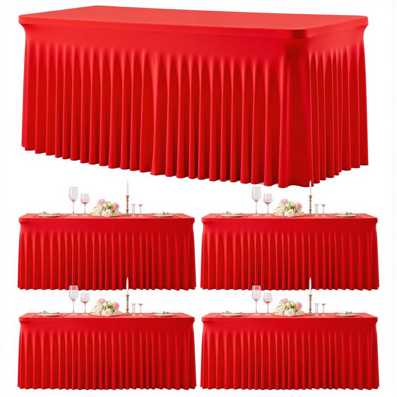 4 Pack Red Table Cloth for 6 Foot Rectangle Tables Spandex F