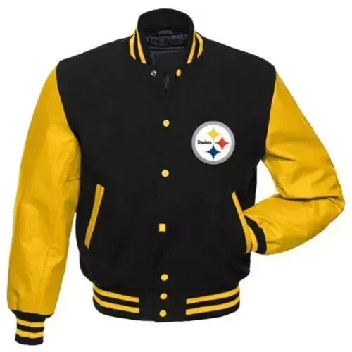 Pittsburgh Steelers Varsity Jacket Yellow / Black Wool & Leather Bomber Coat