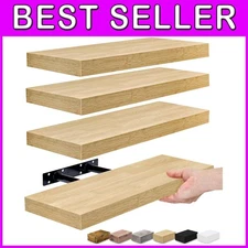 Rustic Floating Shelves for Wall Decor - Maple Wood, 4 Pack